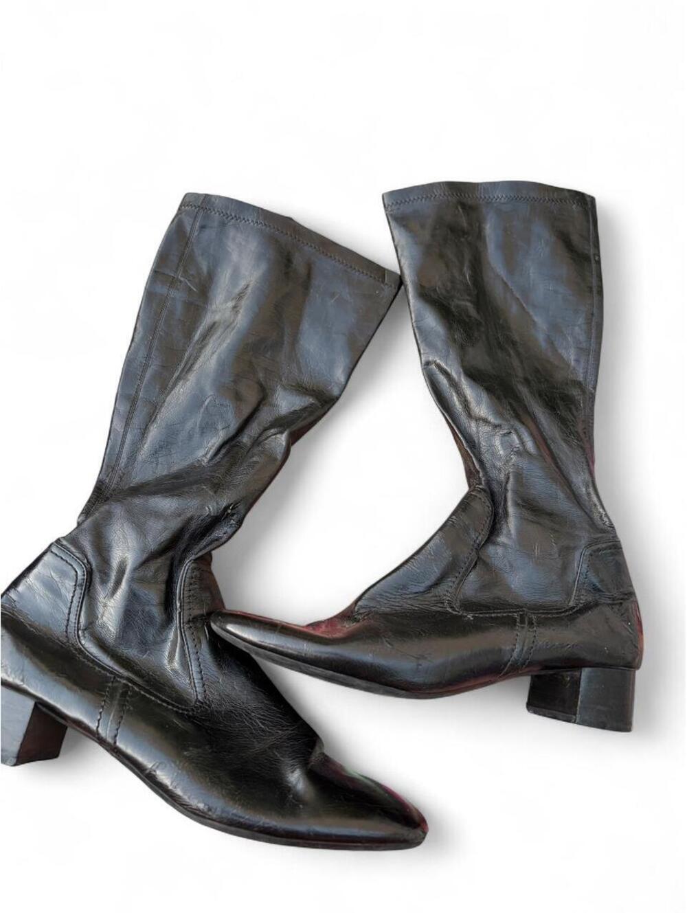 Y2K Franco Sarto black faux leather knee high boots grunge indie sleaze
